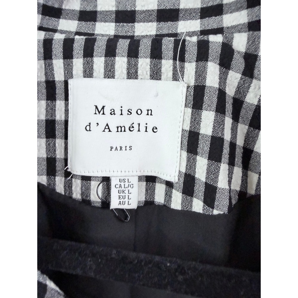 Anthropology Maison d'Amélie Blazer Large Black White Gingham Double Breasted - Picture 3 of 12